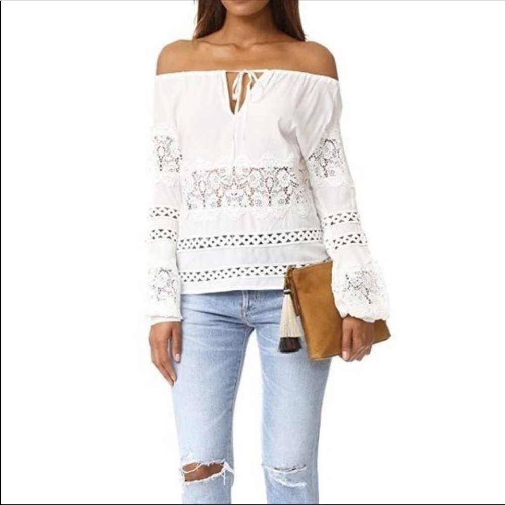 For Love & Lemons Hayley Lace & Eyelets Blouse in White Size Small